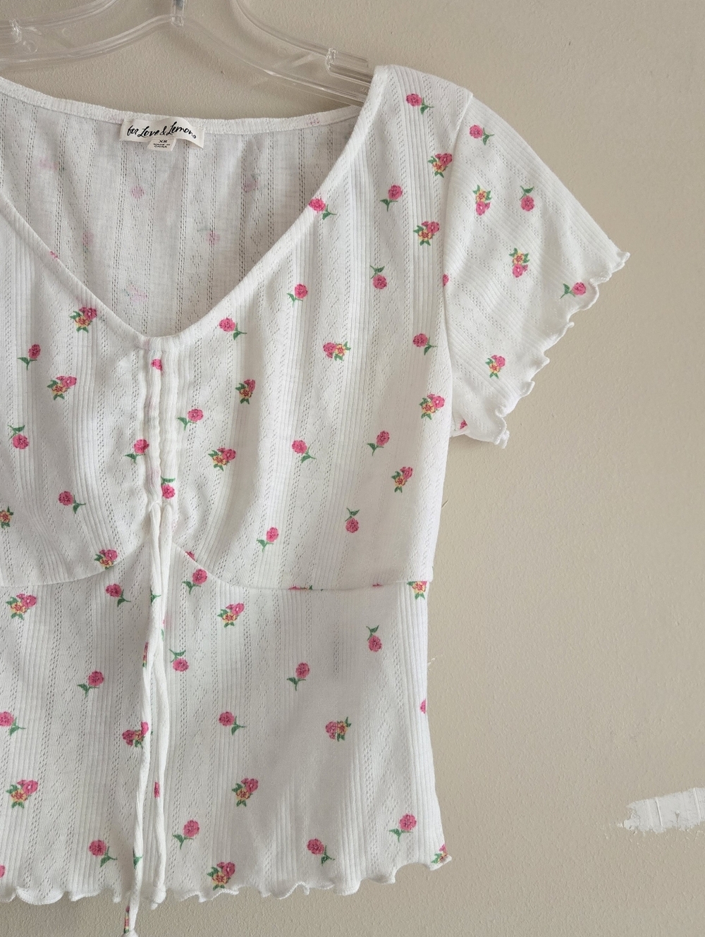 For Love And Lemons Blossom Pointelle Matching Set Pajama Top & Shorts White XS - Picture 5 of 16